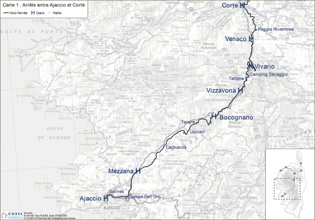 Arrêts de train entre Ajaccio et Corté